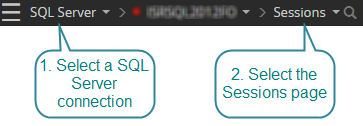 Open the sessions drilldown for a SQL Server connection type