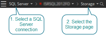 Open the storage drilldown for a SQL Server connection type