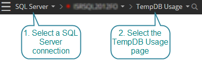 Open the tempDB Usage drilldown for a SQL Server connection type