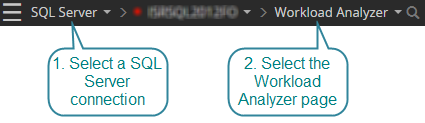 Open the workload analyzer drilldown for a SQL Server connection type