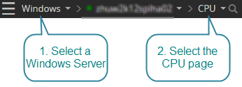 Open the CPU drilldown for a Windows Server connection