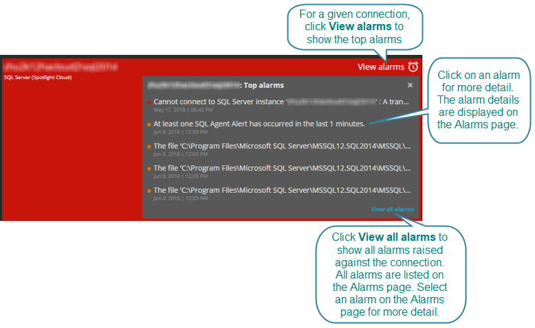 Click view alarms (top right corner of the heatmap surface)